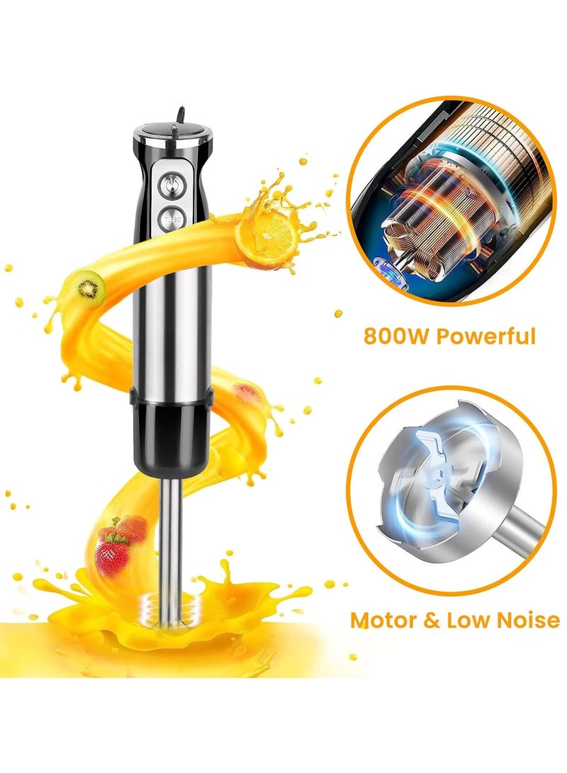 6 in 1 Hand Blender, 800W Electric Immersion Blender, 12-Speed Stainless Steel Hand Stick Blender with Egg Whisk, Milk Frother, 500ml Chopper Bowl,600ml Food Processor for Smoothies, Puree, Baby Food  - Image 4