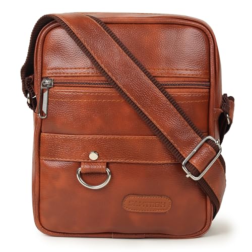 SAMTROH Men's Vegan Leather Small Sling Bag | Crossbody Chest Bag | Mini Travel Passport Sidebag with Adjustable and Comfortable Strap | Compact Sling for Men and Boys (Tan) - Image 1