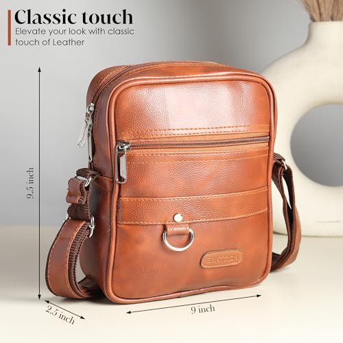 SAMTROH Men's Vegan Leather Small Sling Bag | Crossbody Chest Bag | Mini Travel Passport Sidebag with Adjustable and Comfortable Strap | Compact Sling for Men and Boys (Tan) - Image 5