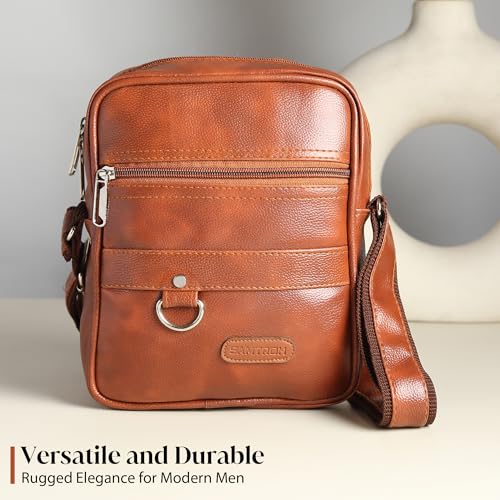 SAMTROH Men's Vegan Leather Small Sling Bag | Crossbody Chest Bag | Mini Travel Passport Sidebag with Adjustable and Comfortable Strap | Compact Sling for Men and Boys (Tan) - Image 4