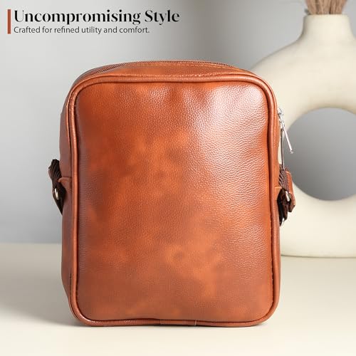 SAMTROH Men's Vegan Leather Small Sling Bag | Crossbody Chest Bag | Mini Travel Passport Sidebag with Adjustable and Comfortable Strap | Compact Sling for Men and Boys (Tan) - Image 3