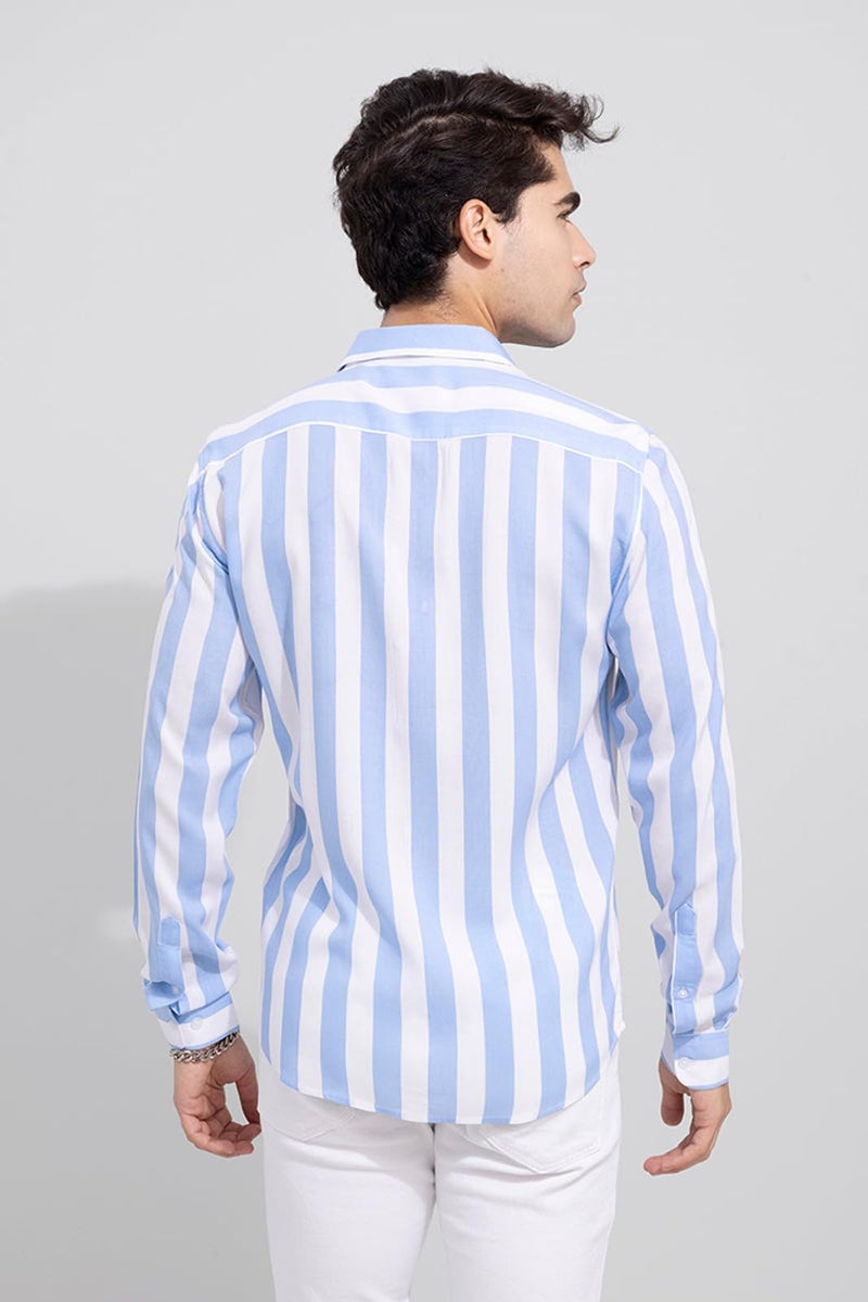 U TURN Slim Fit Casual Shirt for Men|| Latest Stylish Shirt || Printed Striped SkyBlue-White XL - Image 3