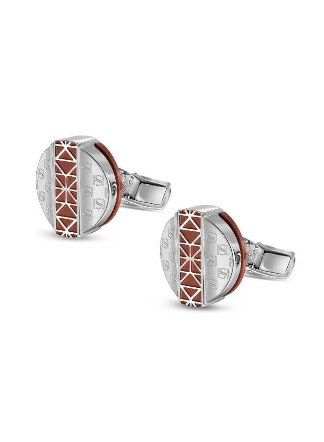 سانت هونور Champ De Mars Red and Silver Turnable Cufflinks for Men's