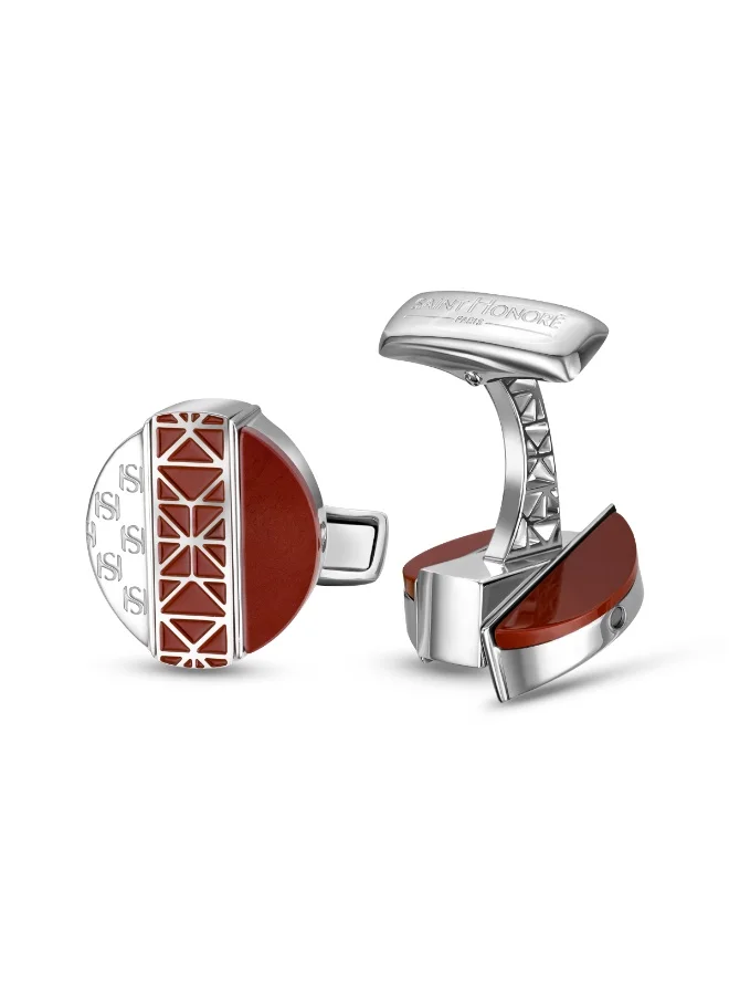 سانت هونور Champ De Mars Red and Silver Turnable Cufflinks for Men's