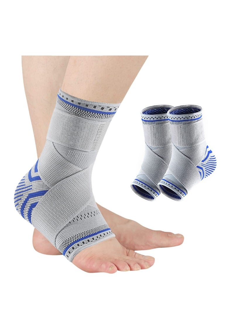 Excefore Ankle Brace Compression Sleeve (2 PACK), Adjustable Ankle Support for Men Women, Breathable Ankle Sleeve w/Ankle Strap for Sprained Ankle, Swelling Relief Pain, Plantar Fasciitis (M-(1pair))  - Image 1