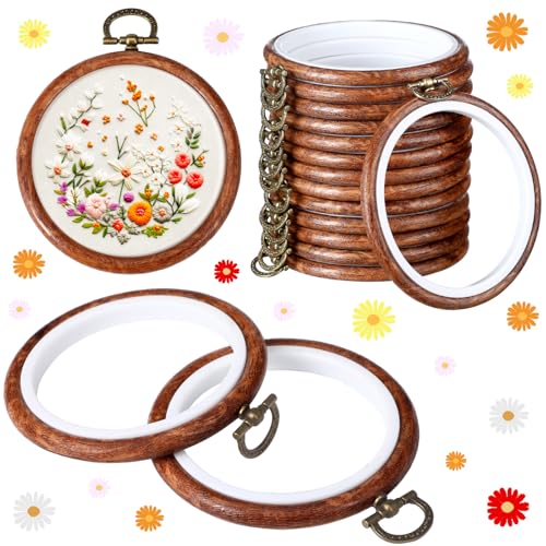 Burbell 15 Pcs 6 Inch Round Embroidery Hoops Frame Circle Spring Rubber Hoops Ring Display Cross Stitch Ornament Imitated Wood Frame Kits for Spring Gifts Mothers Day Craft Sewing DIY Hanging Gifts - Image 1