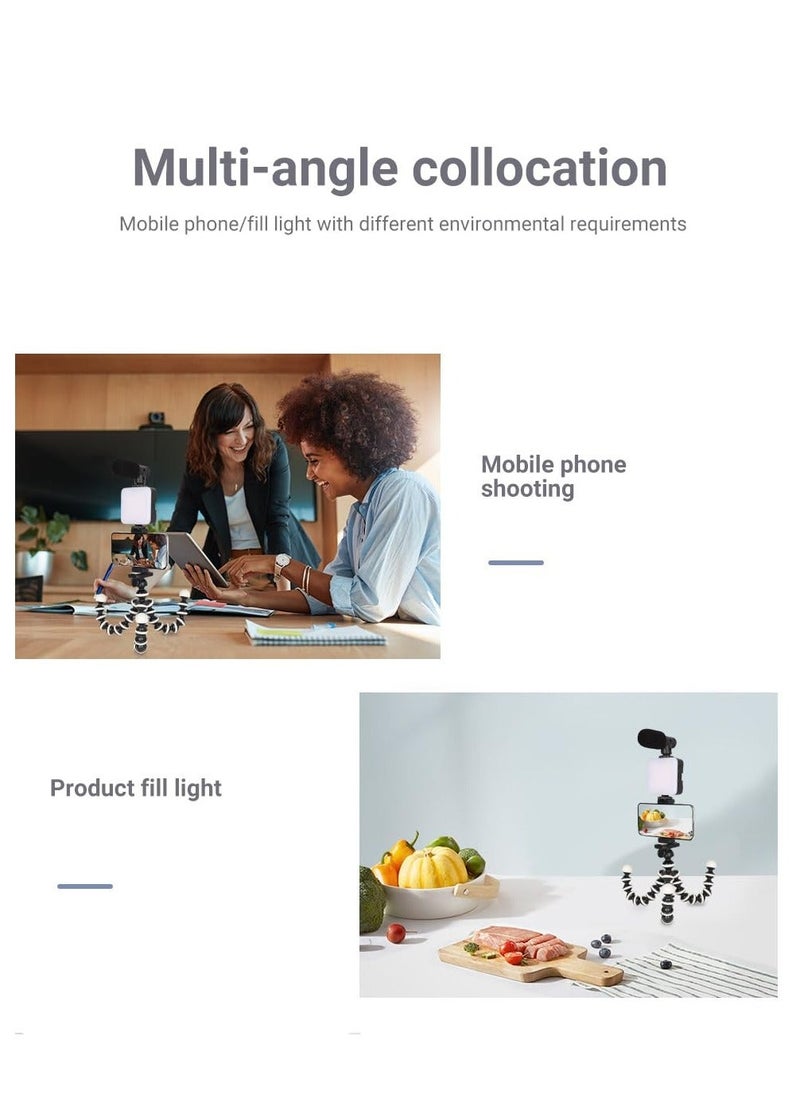 Phone Vlog Video Kit Smartphone Vlogging Kit for iPhone & Android Youtube Starter Kit Podcast equipment Includes 3.5 mm audio jack Tripod Shotgun Mic LED Fill Light Holder