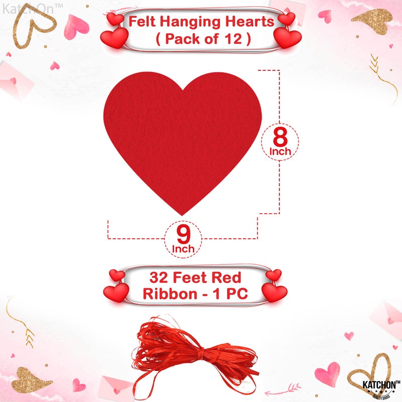 KatchOn Red Felt Heart Garland Pack of 12 | Hanging Hearts Decorations for Valentine's Day | Heart Garland, Valentines Day Decorations | Conversation Hearts Garland, Galentines Day Decorations - Image 2