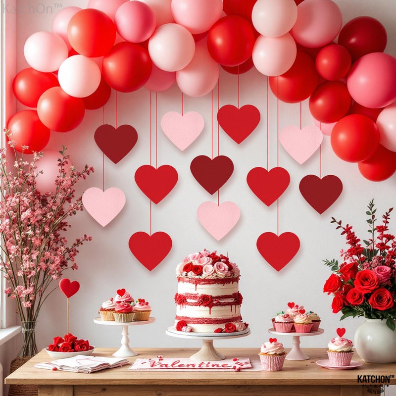 KatchOn Red Felt Heart Garland Pack of 12 | Hanging Hearts Decorations for Valentine's Day | Heart Garland, Valentines Day Decorations | Conversation Hearts Garland, Galentines Day Decorations - Image 3