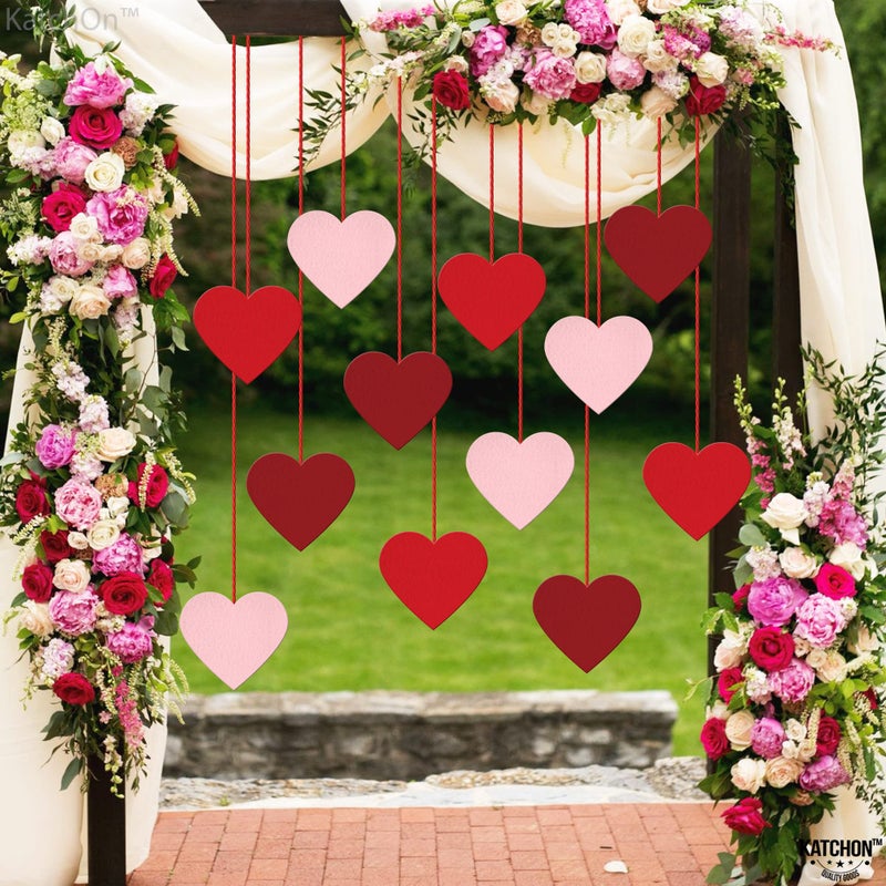 KatchOn Red Felt Heart Garland Pack of 12 | Hanging Hearts Decorations for Valentine's Day | Heart Garland, Valentines Day Decorations | Conversation Hearts Garland, Galentines Day Decorations - Image 5