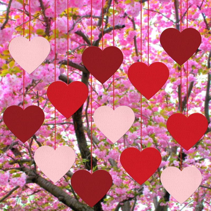 KatchOn Red Felt Heart Garland Pack of 12 | Hanging Hearts Decorations for Valentine's Day | Heart Garland, Valentines Day Decorations | Conversation Hearts Garland, Galentines Day Decorations - Image 1