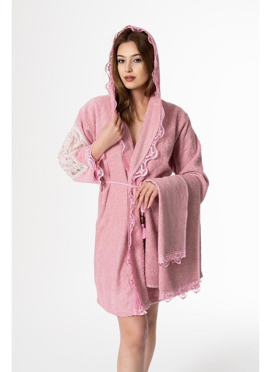 Ender Home Lena Bridal Bathrobe Set 5 Pieces Lace Dowry Women's Bathrobe  - Image 2