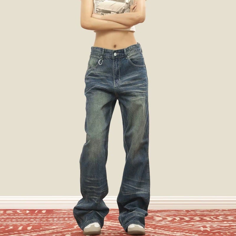 بنطلون جينز واسع قديم مغسول للرجال والنساء من طراز الشارع الأمريكي retro - Image 2