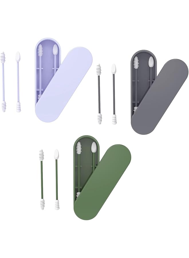 NALACAL 3 Boxes Of Silicone Cotton Sticks Double Headed Washable Cotton Swabs Reusable Spiral Cotton Swabs With Storage Box For Daily Makeup And Ear Cleaning (Gray Green Blue) - Image 1