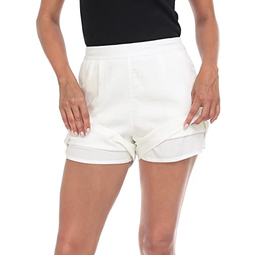 HDE High Waisted Linen Blend Pull On Dressy Summer Shorts for Women with Pockets White - M - Image 5