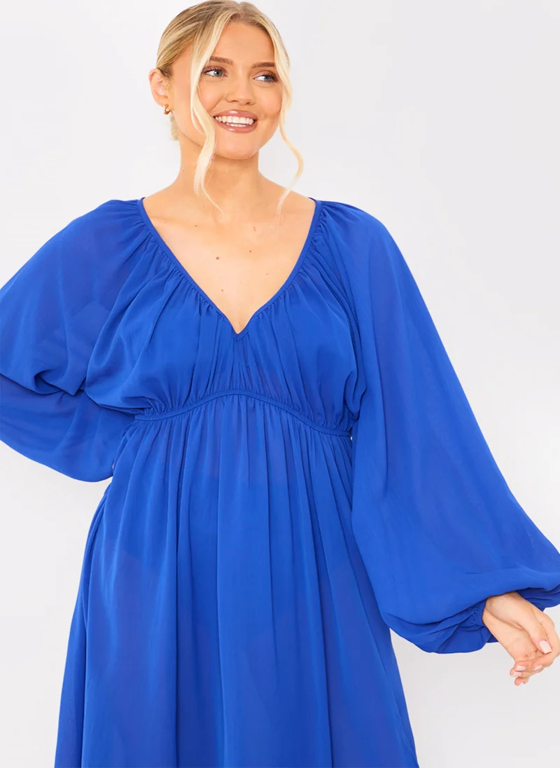 ان ذا ستايل Puff Sleeve Ruched Waist Beachwear Dress