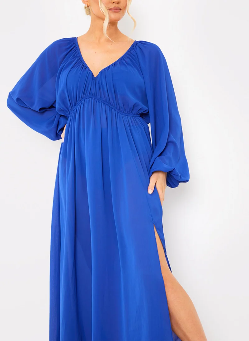 ان ذا ستايل Puff Sleeve Ruched Waist Beachwear Dress