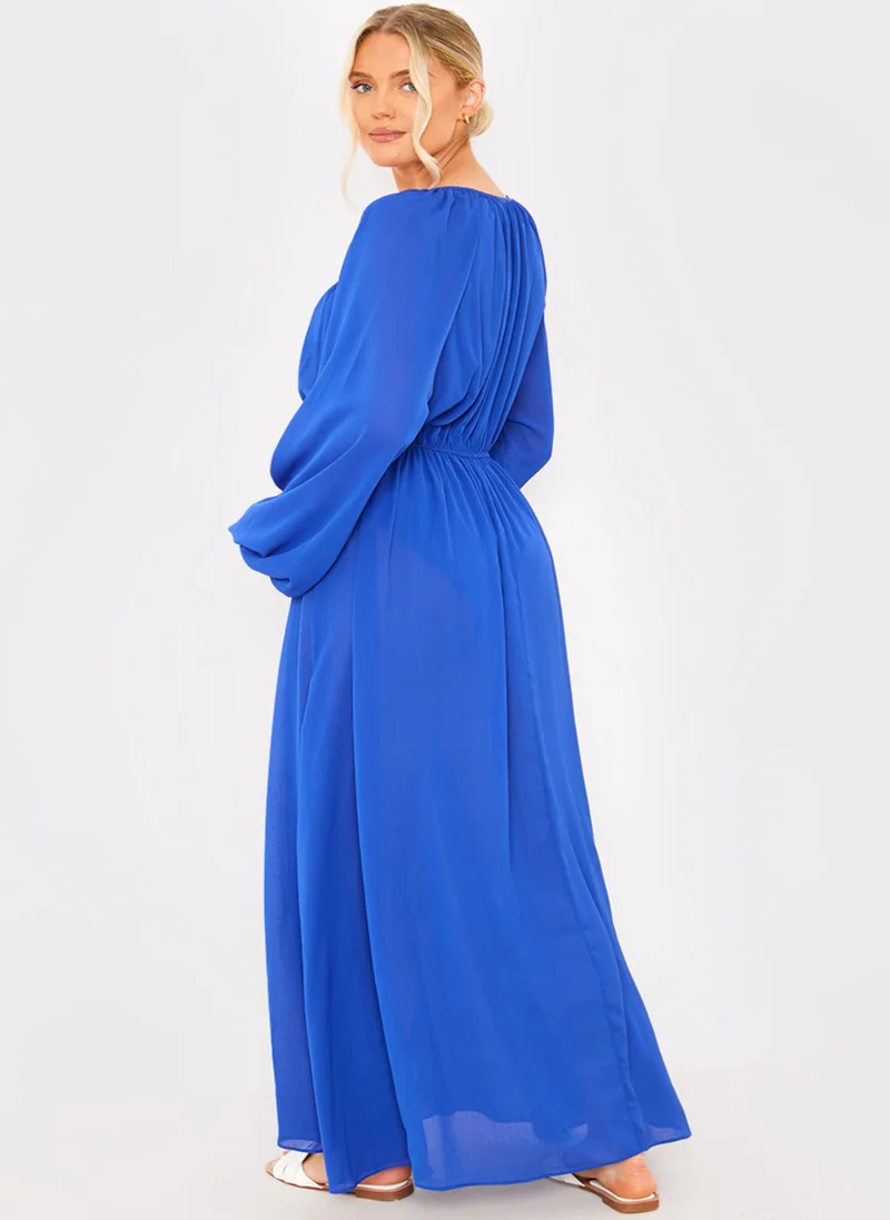 ان ذا ستايل Puff Sleeve Ruched Waist Beachwear Dress