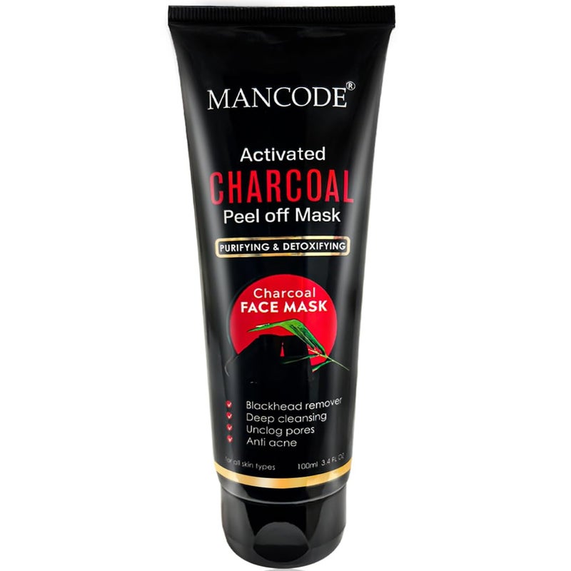 MAN CODE Mancode Charcoal Peel Off Mask for Men  Removes Blackheads and Whiteheads  Active Effect  Deep Skin Purifying Cleansing 100gm  - Image 1