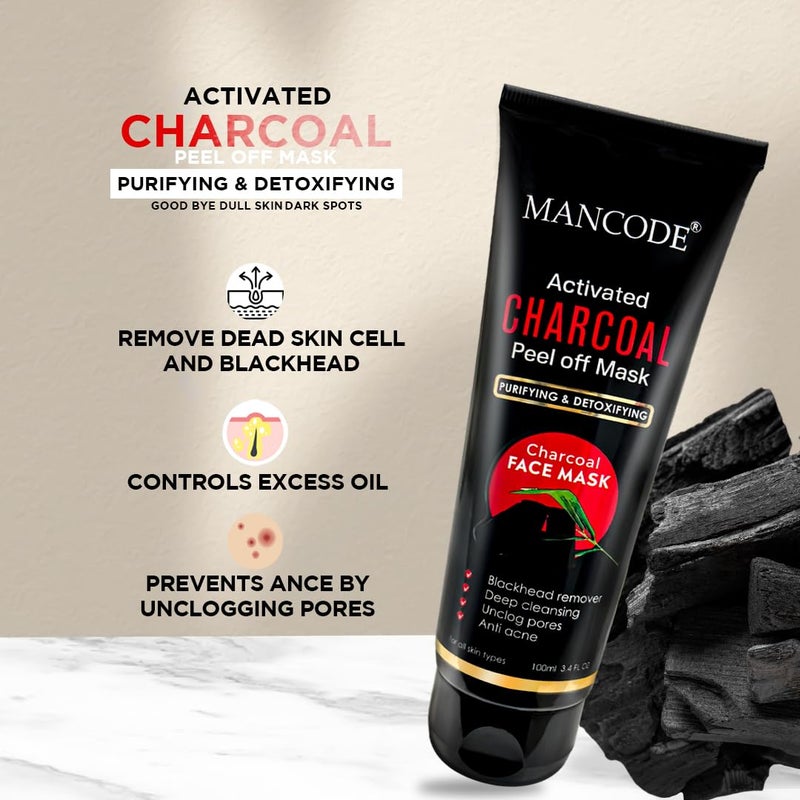 MAN CODE Mancode Charcoal Peel Off Mask for Men  Removes Blackheads and Whiteheads  Active Effect  Deep Skin Purifying Cleansing 100gm  - Image 5