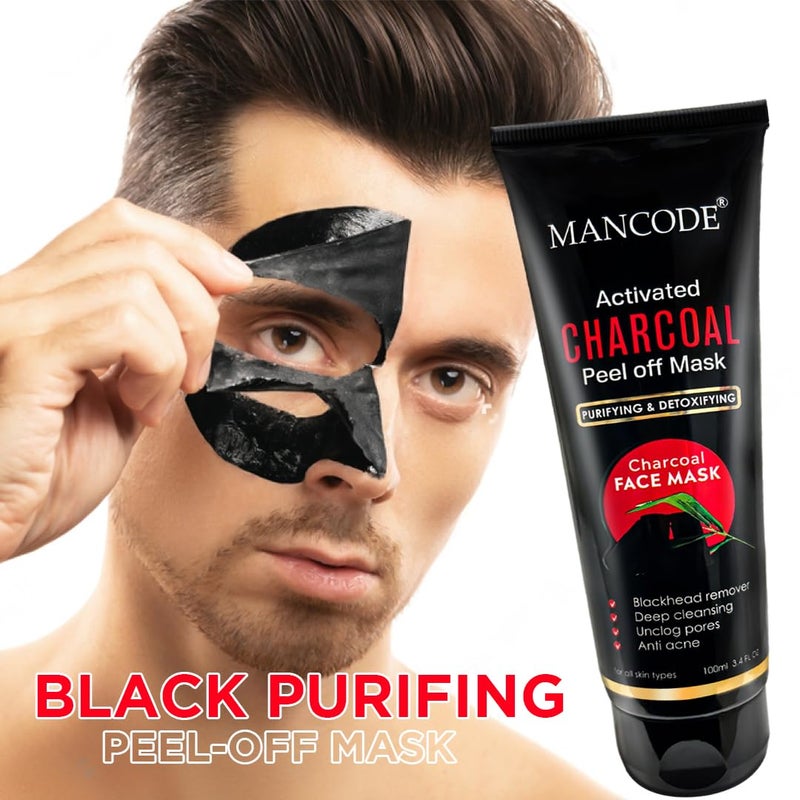 MAN CODE Mancode Charcoal Peel Off Mask for Men  Removes Blackheads and Whiteheads  Active Effect  Deep Skin Purifying Cleansing 100gm  - Image 4