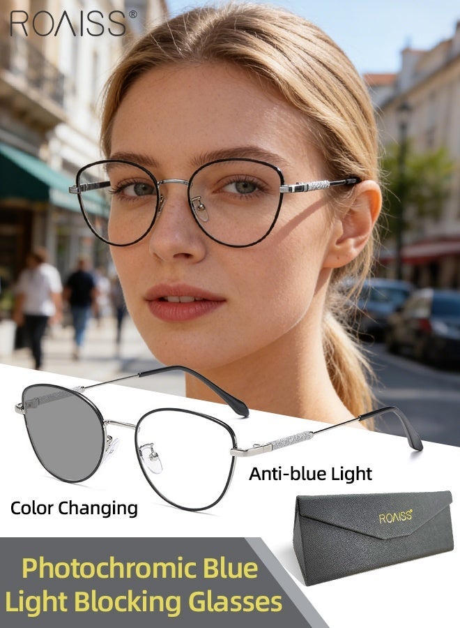 roaiss Women's Blue Light Blocking Sunglasses Anti UV and Glare Blue Light Filter Computer Glasses Cat Eye Photochromic Anti Eyestrain Headache Eyewear Black Silver - Image 1