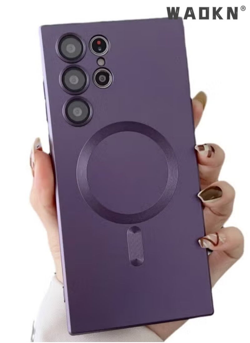 WAOKN Magsafe Samsung Galaxy S24 Ultra Mobile Phone Case Magnetic Absorption Wireless Charging with Lens Film Soft Cover Purple  - Image 1