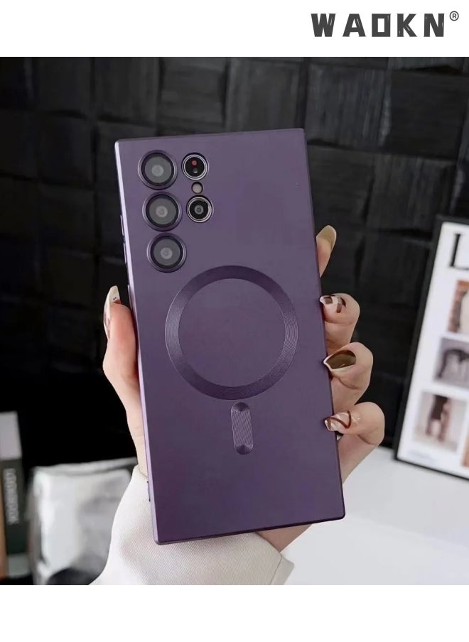 WAOKN Magsafe Samsung Galaxy S24 Ultra Mobile Phone Case Magnetic Absorption Wireless Charging with Lens Film Soft Cover Purple  - Image 2