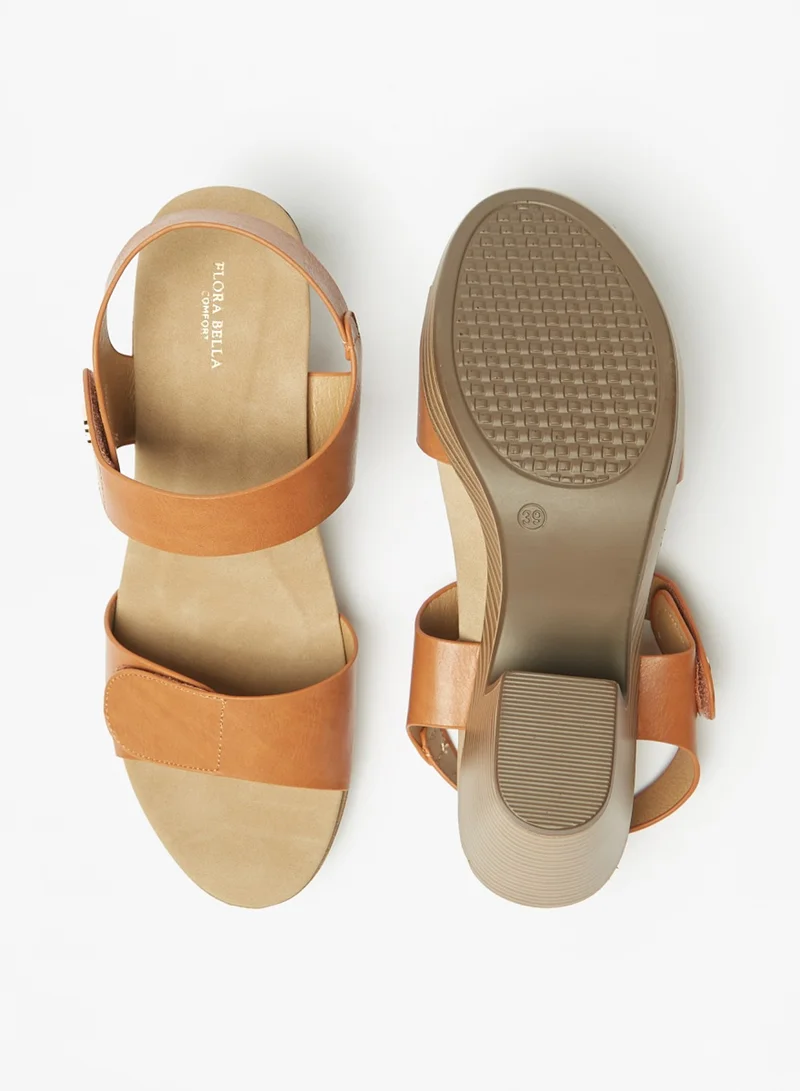 Flora Bella By Shoexpress Womens Solid Block Heel Strap Sandals With Hook And Loop Closure By Shoexpress