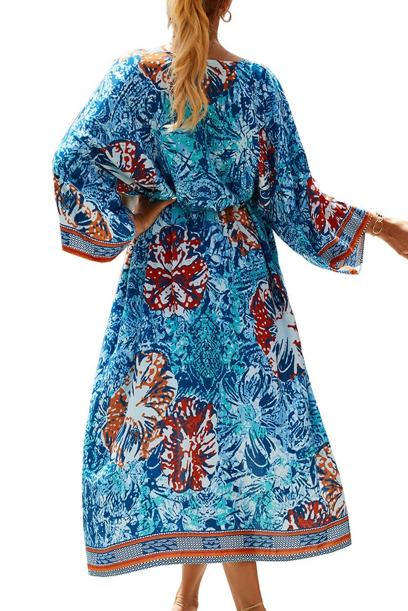 YouKD Women's Summer Boho Cardigan Plus Size Dress Beach Coverup Robe Long Kimono One Size Bathrobes - Image 1