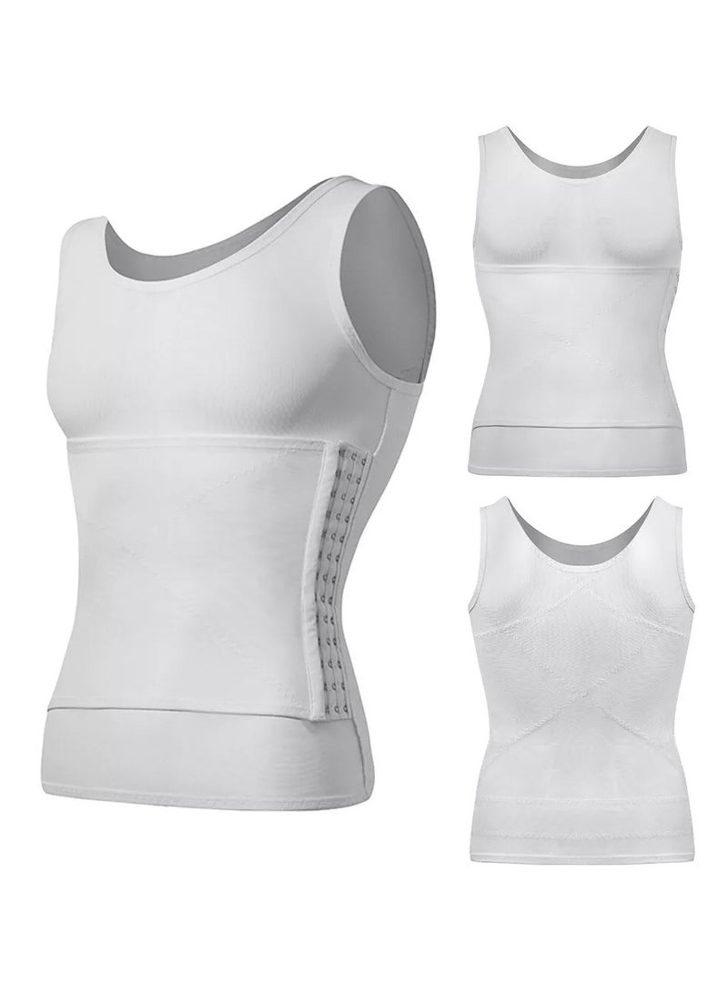 DubaiGallery Men'S Slimming Body Shaper Vest - Nylon 60% Spandex 40% Knit Fabric, Sleeveless Crew Neck Tummy Control Tank Top, High Stretch Solid Color, Skinny Fit - Image 2