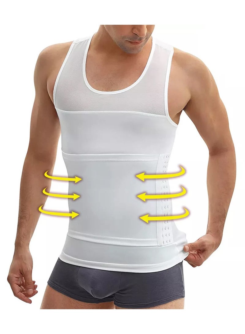 DubaiGallery Men'S Slimming Body Shaper Vest - Nylon 60% Spandex 40% Knit Fabric, Sleeveless Crew Neck Tummy Control Tank Top, High Stretch Solid Color, Skinny Fit - Image 3