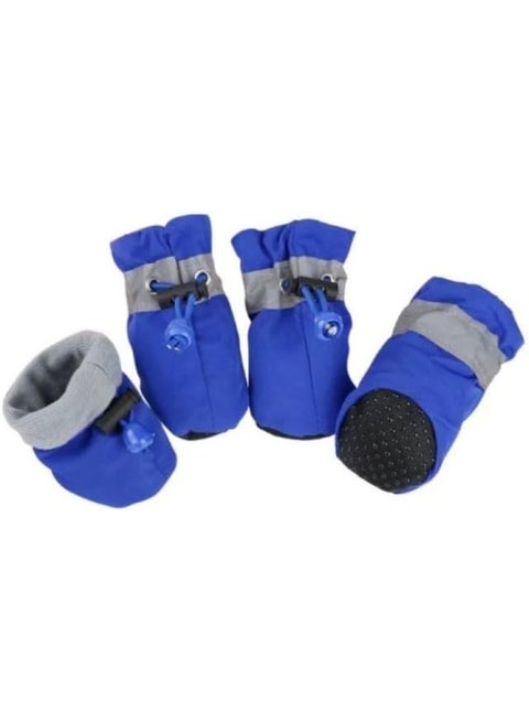 متجر ماى سوق: أحذية كلاب شتوية مقاومة للماء (أزرق) - مضادة للانزلاق، وعاكسة للضوء لسلامة مثالية في المطر والثلج - (طقم 4 قطع).مقاس(6)