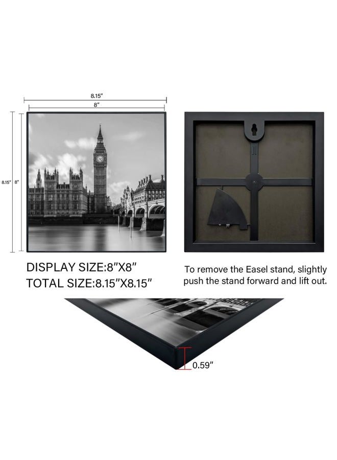 GOmaize Front Loading Black Picture Frame 8x8 Set of 6 Wall and Table Mounting - Image 2