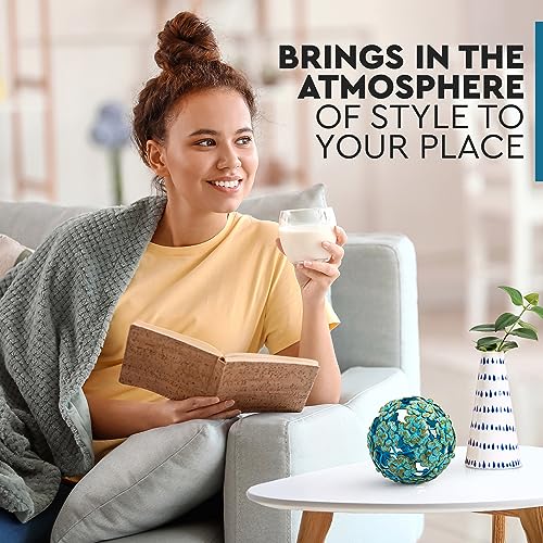 Everydecor Metal Decorative Sphere for Home Decor - Decorative Balls for Shelves, Centerpiece Bowls, Bookshelf - Decoration Orbs Accents for Living Room, Bedroom - Antique Blue Shelf Spheres - Image 2