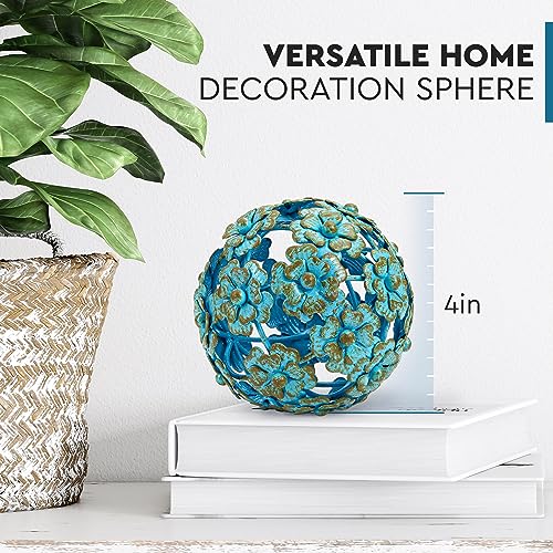 Everydecor Metal Decorative Sphere for Home Decor - Decorative Balls for Shelves, Centerpiece Bowls, Bookshelf - Decoration Orbs Accents for Living Room, Bedroom - Antique Blue Shelf Spheres - Image 3