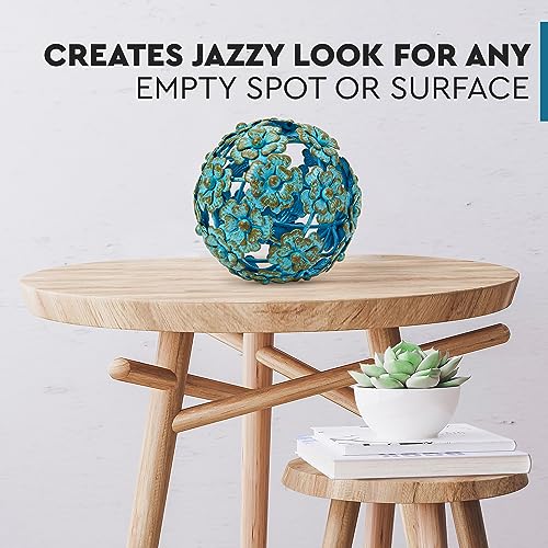 Everydecor Metal Decorative Sphere for Home Decor - Decorative Balls for Shelves, Centerpiece Bowls, Bookshelf - Decoration Orbs Accents for Living Room, Bedroom - Antique Blue Shelf Spheres - Image 4