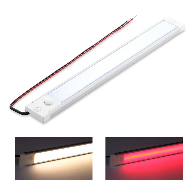 acegoo RV Interior LED Light Bar 12V LED Light Strip for Motorhome Camper Trailer Kitchen Countertop Under Cabinet Lighting, Integral Dimmer Switch & Red Night Light (Warm White, 12 inch) - Image 1