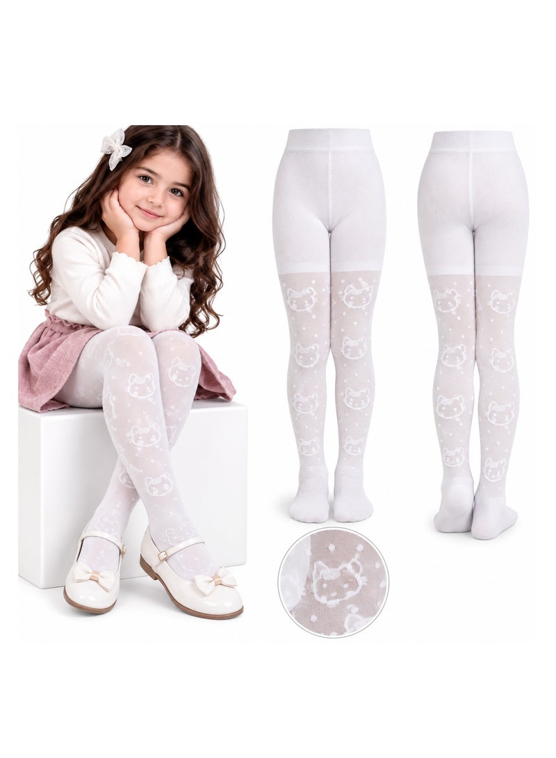 Girls' tights with a cat print, long socks for girls
