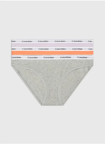 CALVIN KLEIN Women's 3 Pack Low Rise Bikini Briefs -  cotton stretch blend, orange/ Grey/ Blue