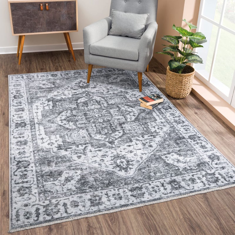 Bloom Rugs Caria Washable NonSlip 5x7 Rug SilverDark Gray Traditional Area Rug for Living Room Bedroom Dining Room and Kitchen Exact Size 5 x 7