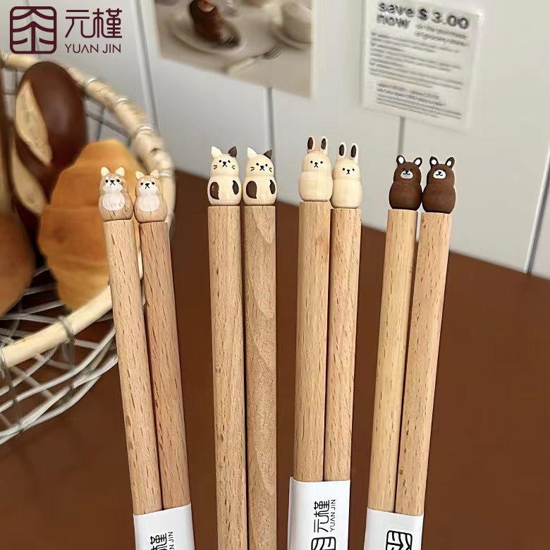 [Yuanjin Bamboo] Ins Cute Cartoon Beech Chopsticks Three-Dimensional Handmade Products Copyright Products Peer Self-Respect - Image 3