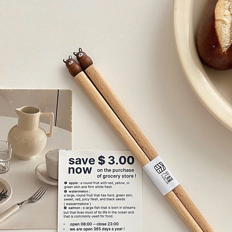 [Yuanjin Bamboo] Ins Cute Cartoon Beech Chopsticks Three-Dimensional Handmade Products Copyright Products Peer Self-Respect - Image 1