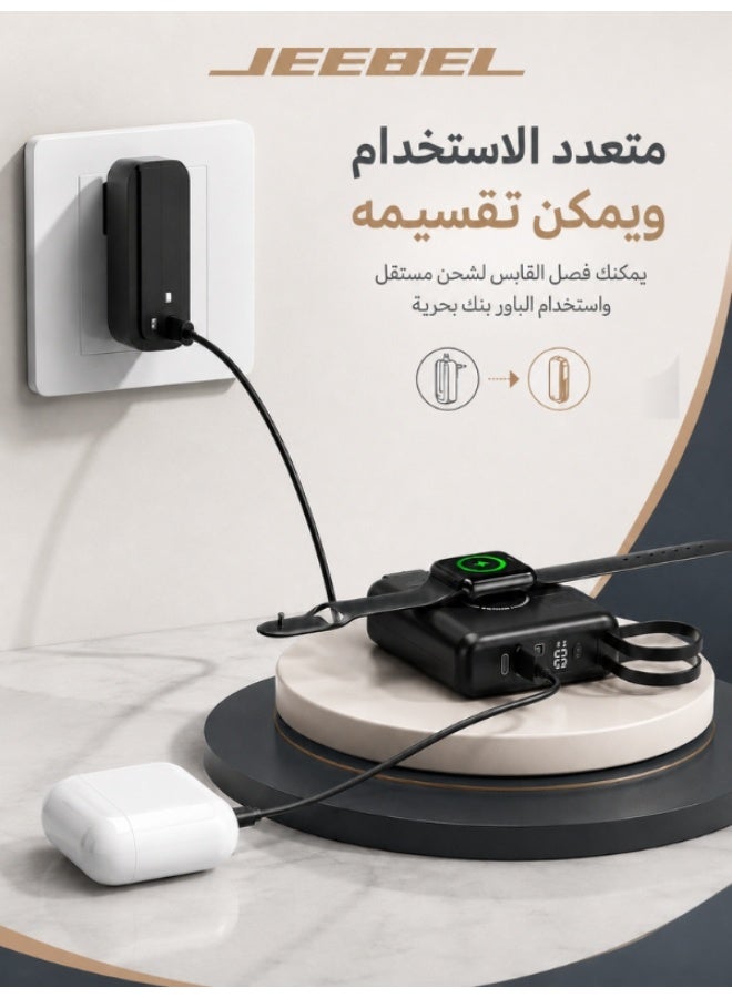 جيبيل باور بانك لاسلكي 10الف م امبير متعدد الاستخدامات مزود بشاحن جداري وكيبل تايب سي وكيبل لاينتنغ ومنفذين USB ومنفذ PD - Image 2