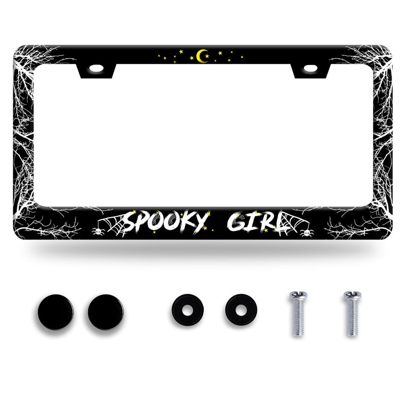 Omw2fyb Personalise Spooky Girl License Plate Frame Gothic License Plate Frames Car Universal Stainless Steel Accessories Cars Decor with 2 Holes and Screws Fits Standard Us Vehicles Size 12.2 X 6 Inches - Image 1