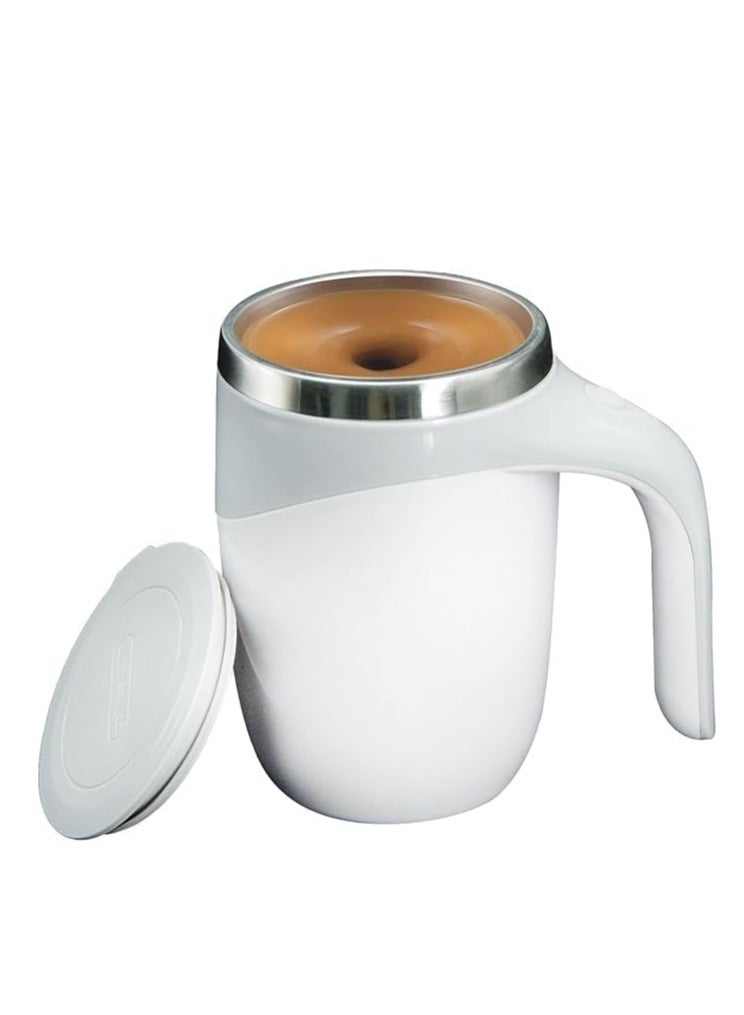 بلان A كوب قهوة ذاتي التحريك قابل لاعادة الشحن من الستانلس ستيل بسعة 380 مل مع غطاء، خليط مغناطيسي اوتوماتيكي لمخفوق الحليب والقهوة والشوكولاتة الساخنة (بيج) - Image 1
