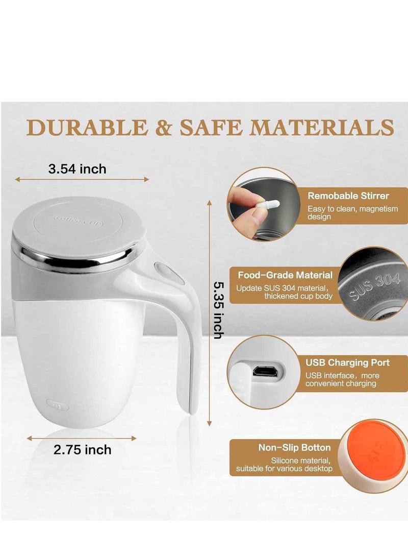 بلان A كوب قهوة ذاتي التحريك قابل لاعادة الشحن من الستانلس ستيل بسعة 380 مل مع غطاء، خليط مغناطيسي اوتوماتيكي لمخفوق الحليب والقهوة والشوكولاتة الساخنة (بيج) - Image 5