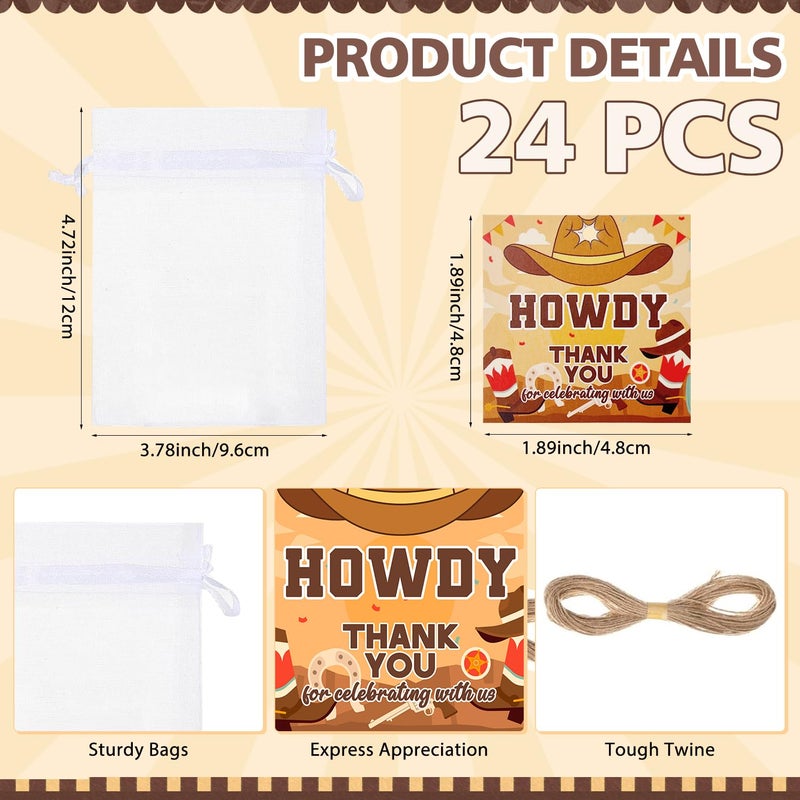 YumSur Western Themed Shot Glasses Set, Stainless Steel Cowboy Shot Glasses with Thank You Cards and Organza Bags, 24 pcs Cowboy Props Party Supplies - Image 3