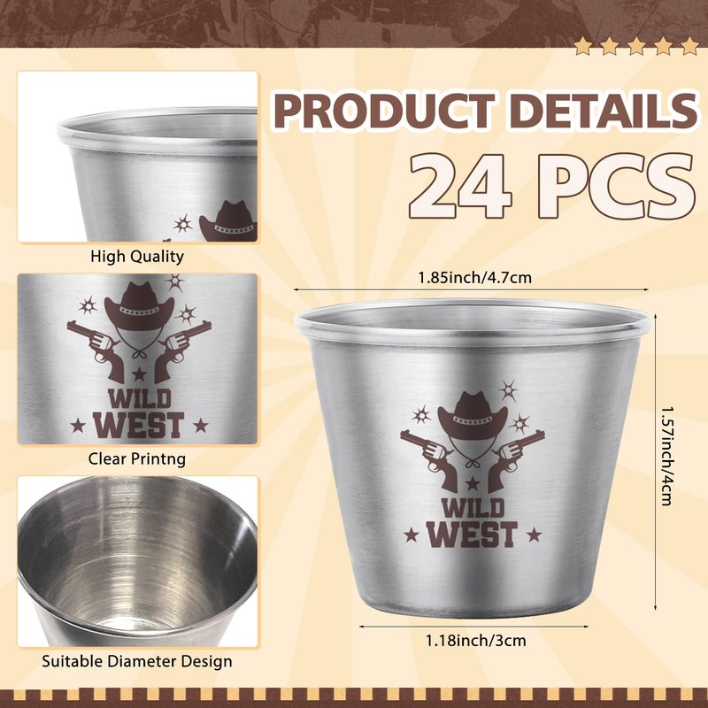 YumSur Western Themed Shot Glasses Set, Stainless Steel Cowboy Shot Glasses with Thank You Cards and Organza Bags, 24 pcs Cowboy Props Party Supplies - Image 2