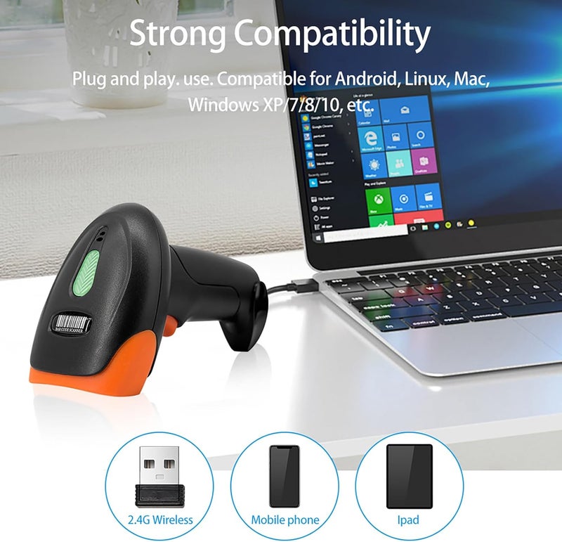 ماسح باركود، ماسح رموز QR ثنائي الأبعاد مزود بواجهة USB لكاشيري المتاجر السوبرماركت والمدفوعات المحمولة وإدارة المخزون (USB & 2.4G & BT) - Image 3